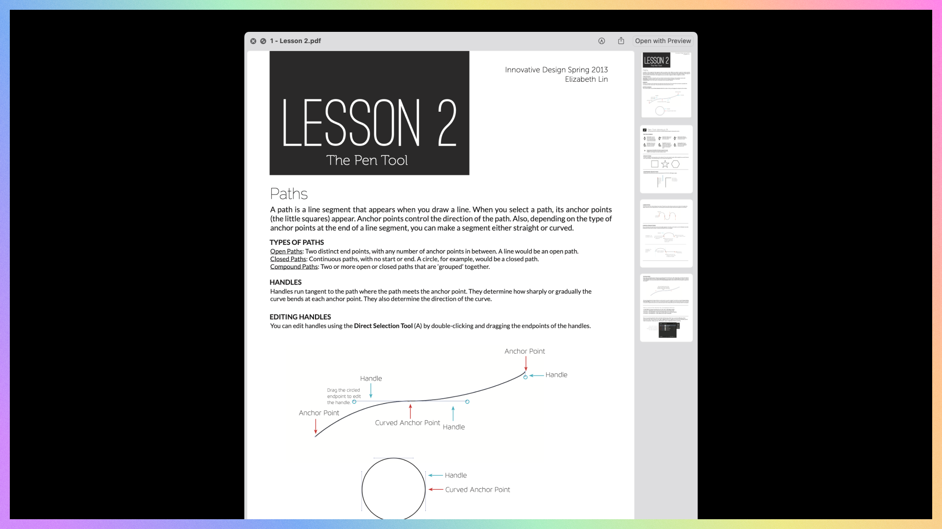 My lesson notes for the pen tool