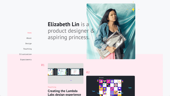 my current portfolio featuring an image of me holding a candy wrapper clutch