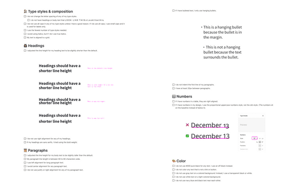 Continued checklist of typography principles