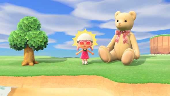 My animal crossing villager next to a large bear.