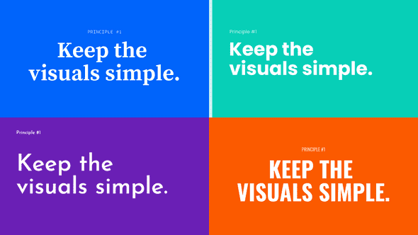 four versions of the same slide about keeping the visuals simple